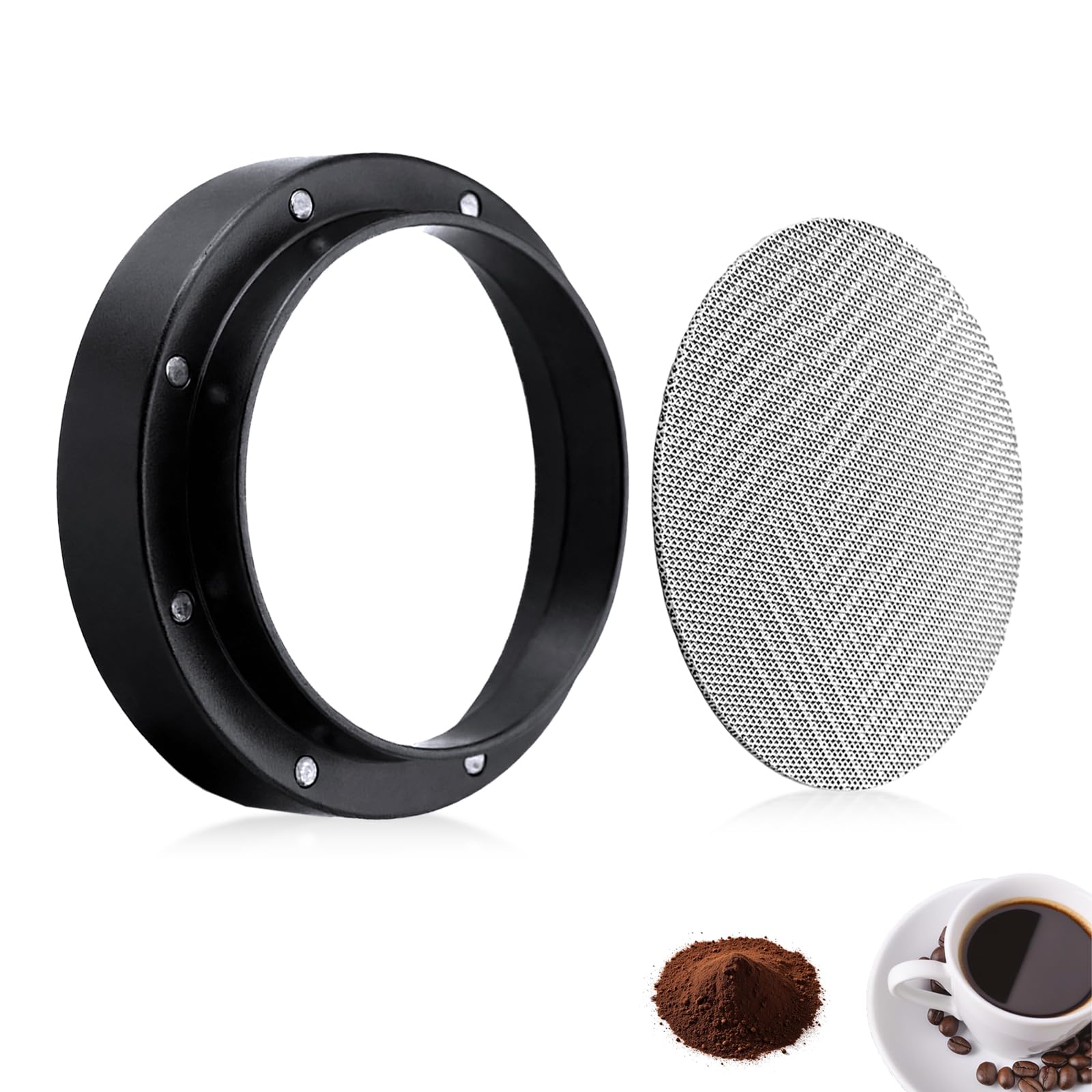 Rovella 53mm Espresso Dosing Funnel and Puck Screen Set, Espresso Coffee Dosing Ring & 1.7mm 316 Stainless Steel Espresso Portafilter for Coffee Portafilter Filter Basket