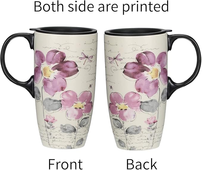 Topadorn Ceramic Latte Mug 17 oz. Coffee Cups with Sealed Lid and Color Box,set of 2
