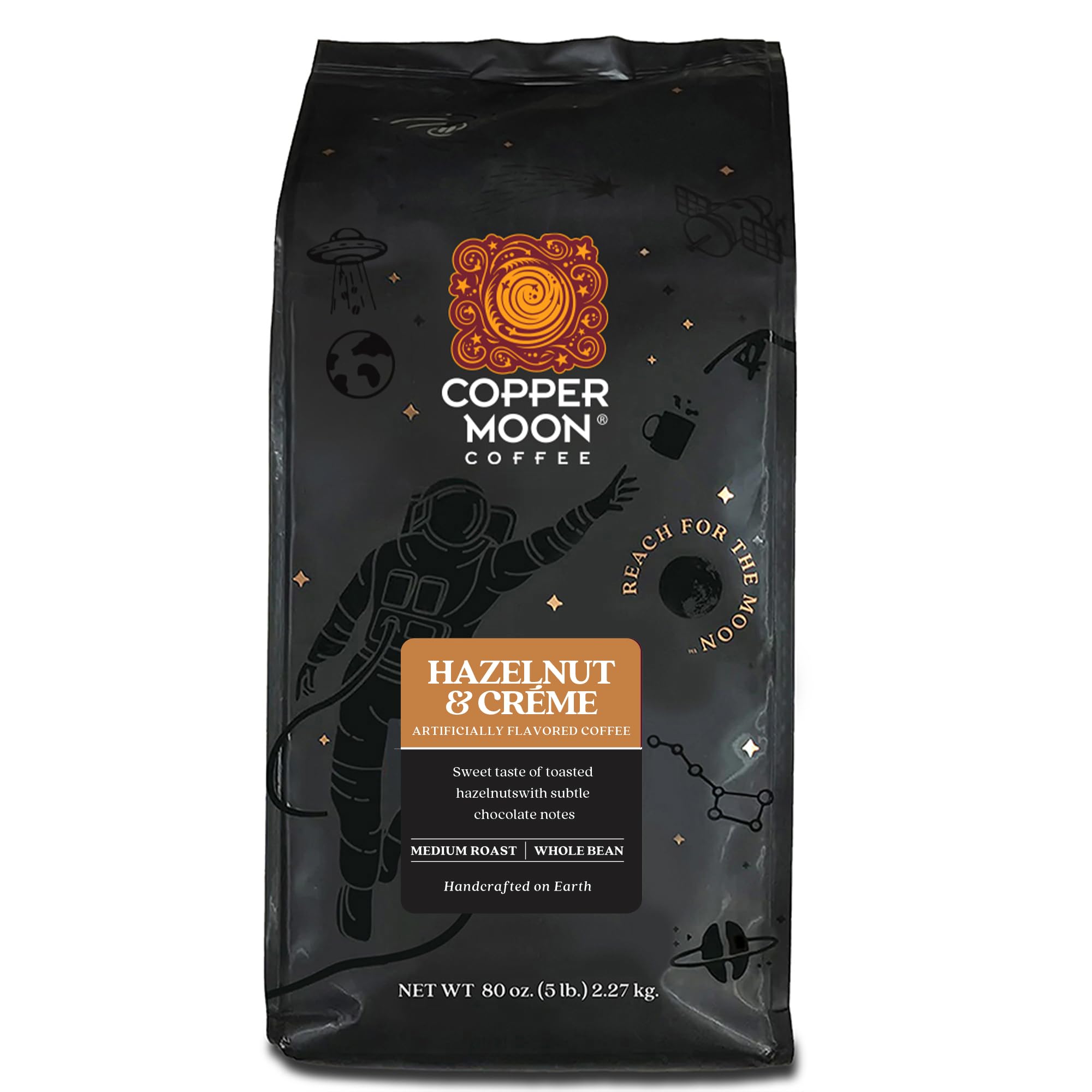 Copper Moon Whole Bean Coffee, Medium Roast, Hazelnut & Cream Blend, 5 lb