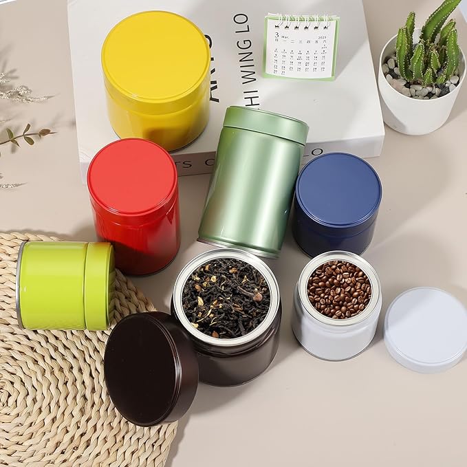 uxcell 2Pcs Round Tea Canisters, 4" x 4" Airtight Metal Tea Containers for Loose Tea, Coffee Beans, Spices - Durable, Compact, and Stylish Storage Tea Tin (Silver Green)