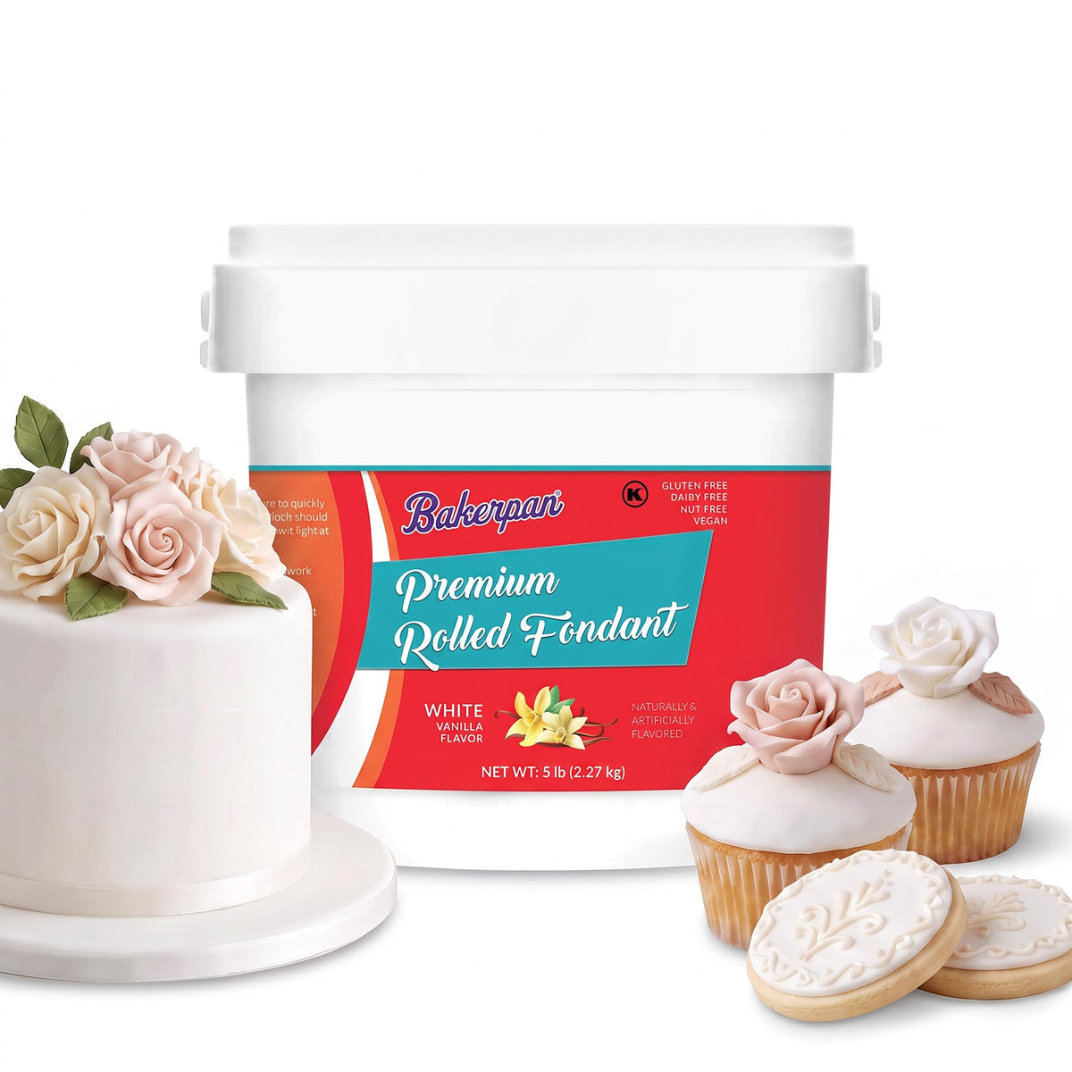 Bakerpan Premium Rolled Red Fondant For Cake Decorating - 2 Pounds