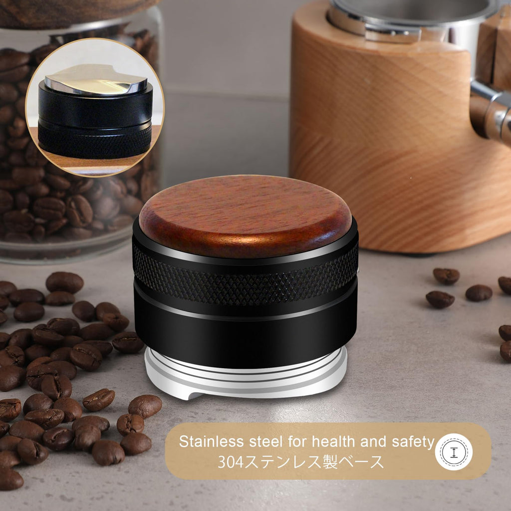 JOYONE Espresso Distributor Stainless Steel Coffee Distribution Tool,Adjustable Depth Espresso Distributor Leveler with Walnut Wood,3 Angled Slopes Adjustable Palm Espresso Distributor Tool