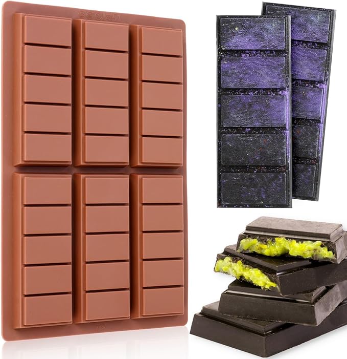 Chocolate Bar Mold, Deep Silicone Bar Mold for Stuffed Chocolate Bar, Wax Melt, Candy Bar Mold 1 Pack (5 Snap)