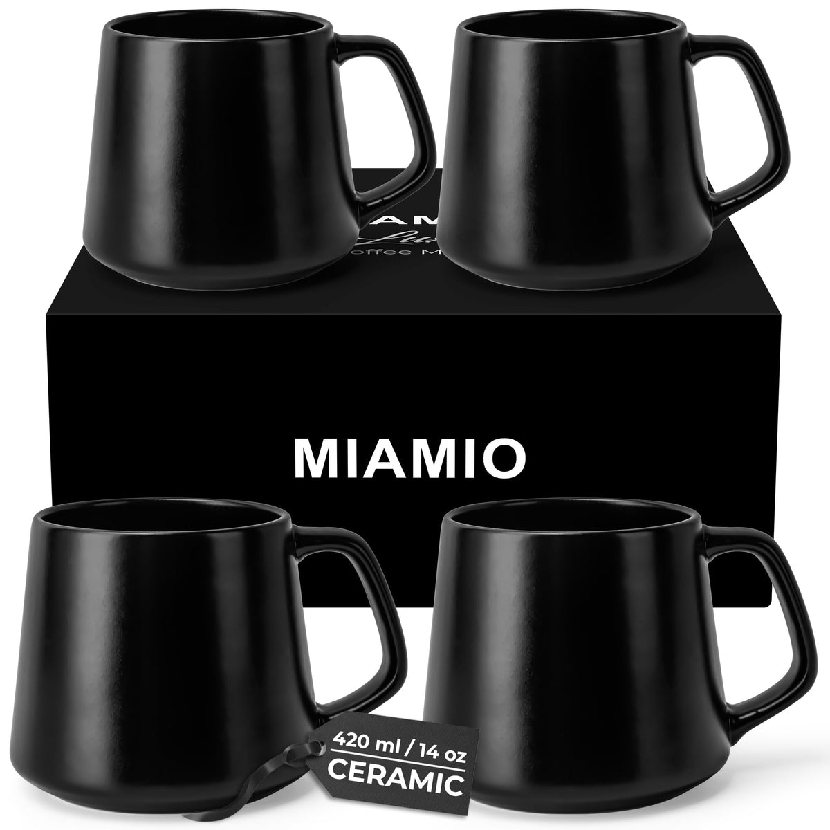 MIAMIO - Coffee Mugs Set of 4, Ceramic (14oz) - Luxe (Classic Pastel)