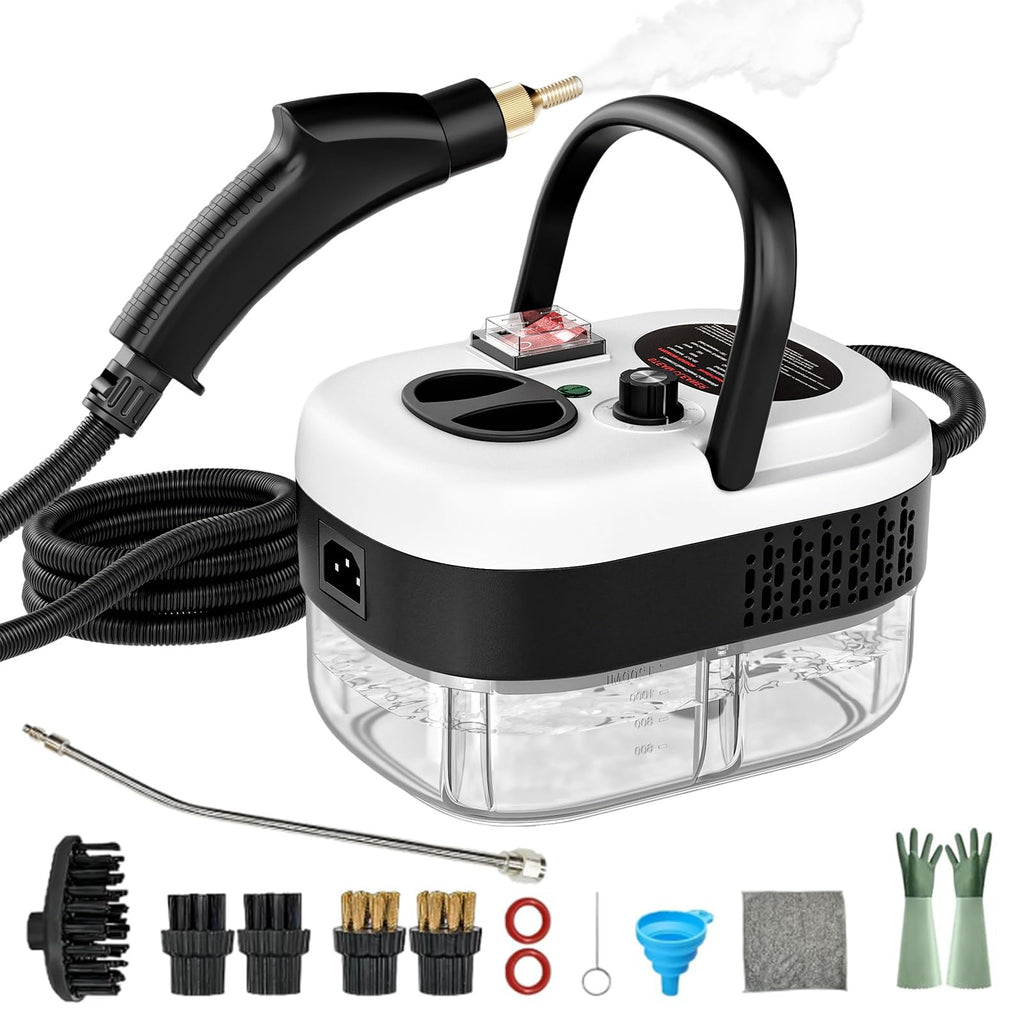 Steam Cleaner, Portable Pressurized Steamer for Cleaning with 14pcs Accessories, 6-Level Adjustable,15s Heat-Up, Handheld Steam Cleaner for Home, Tile, Dirt, Grout, Grease, Car Detailing (03-White)