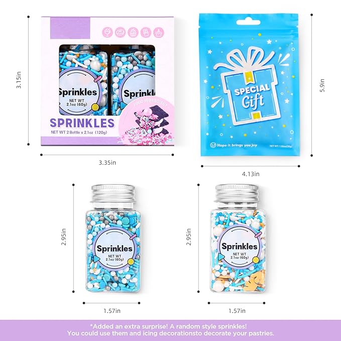 Edible Blue Sprinkles Mix, Blue Confetti Jimmy Sprinkles, Gold Sanding Sugar, Pearl Sprinkles, Gold Crown Sprinkles for Cake Decorating, Cupcakes, Cookies, and Ice Cream Toppings. (120g/4.2oz)