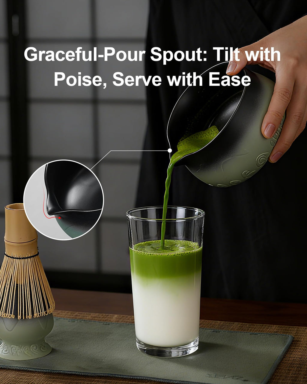 ZENS Premium Matcha Whisk Set, 5pcs Matcha Kit with Matcha Tools, Green