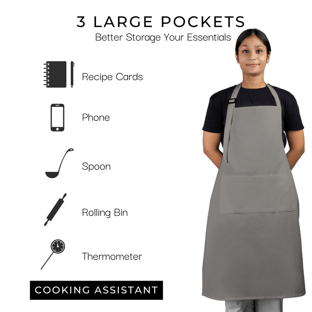 RAJRANG Pack of 2 Chef Apron for Women with pockets 35x27 Inches Vintage Farmhouse Bib Aprons for Men - Neutral Grey