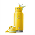 IDEUS 32oz Stainless Insulated Bottle with 2 Leak-Proof Lids, Bright Yellow
