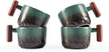 6oz Ceramic Espresso Cups with Wooden Handle, Small Coffee Cups for Latte Cappuccino, Tea Cups Set of 4