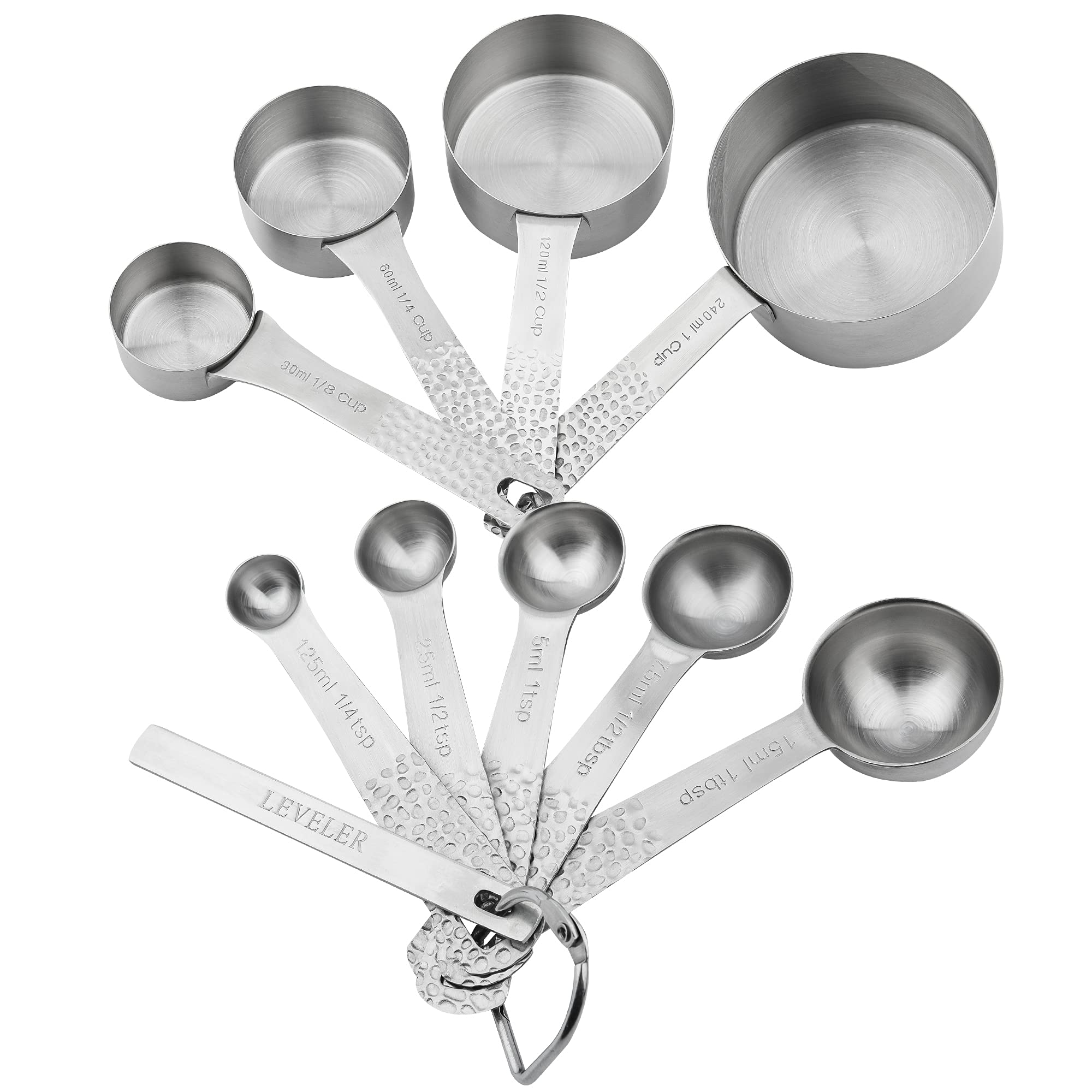 Kalsreui 18/8 Stainless Steel Measuring Cups and Spoons Set 10 for Baking & Kitchen, Metric & US Metal 4 Measuring Cups and 5 Measuring Spoons with 1 Leveler