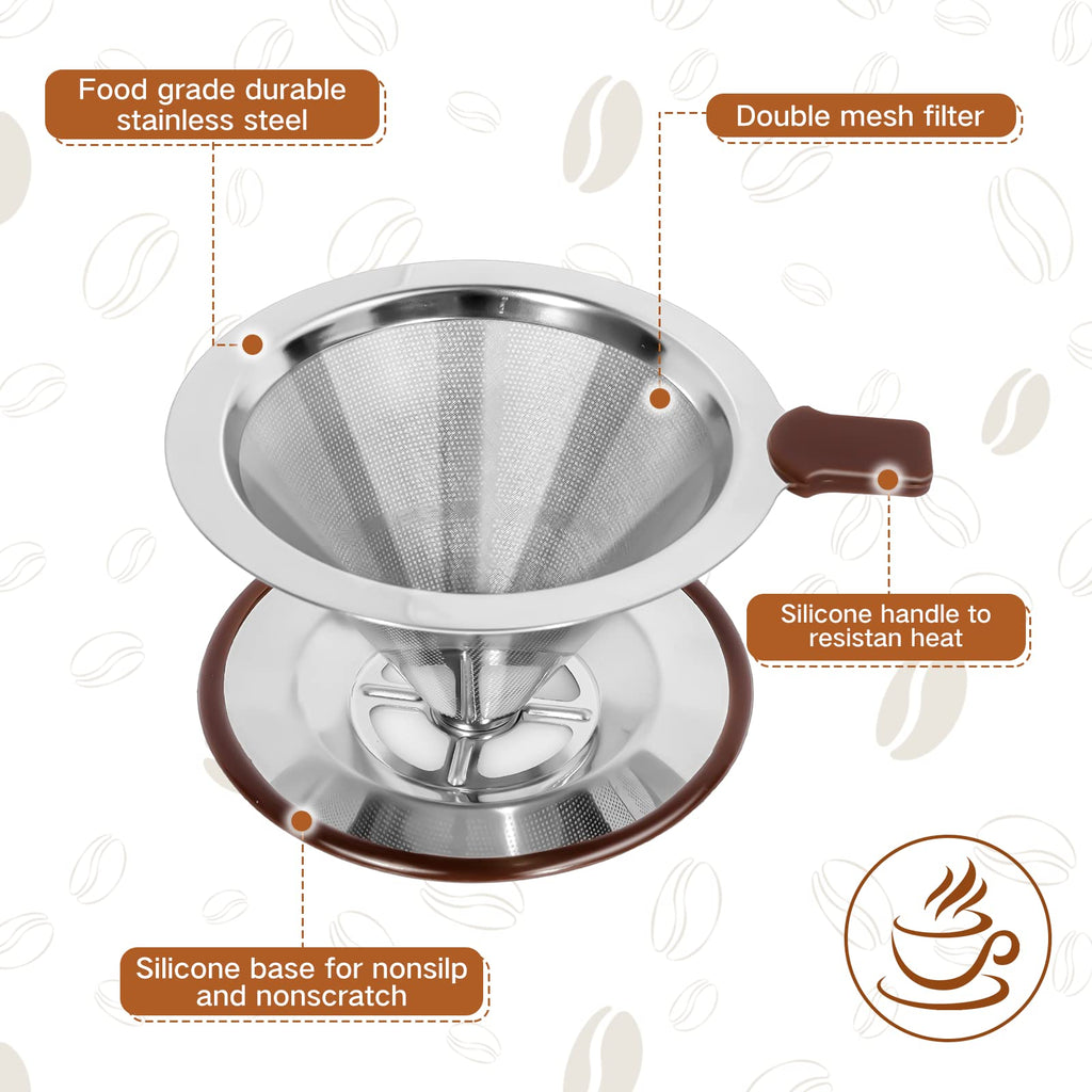Pour Over Coffee Dripper, Stainless Steel Reusable Cone Filter, 1-2 Cup