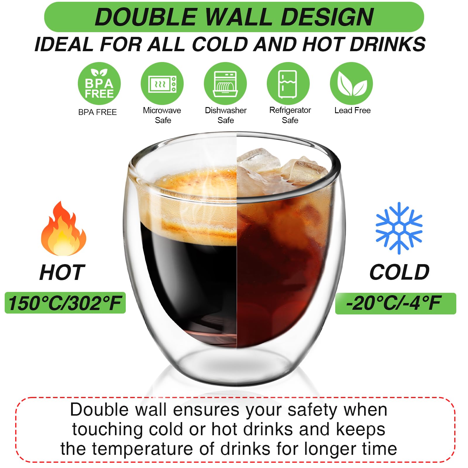 Espresso Cups Set of 4, 5 OZ Expresso Shots Glass Cup, Double Walled Glass Coffee Mugs, Espresso Machine Accessories,Insulated Clear Espresso Shot Glasses Cups,Water Won't Enter Between Double Walls