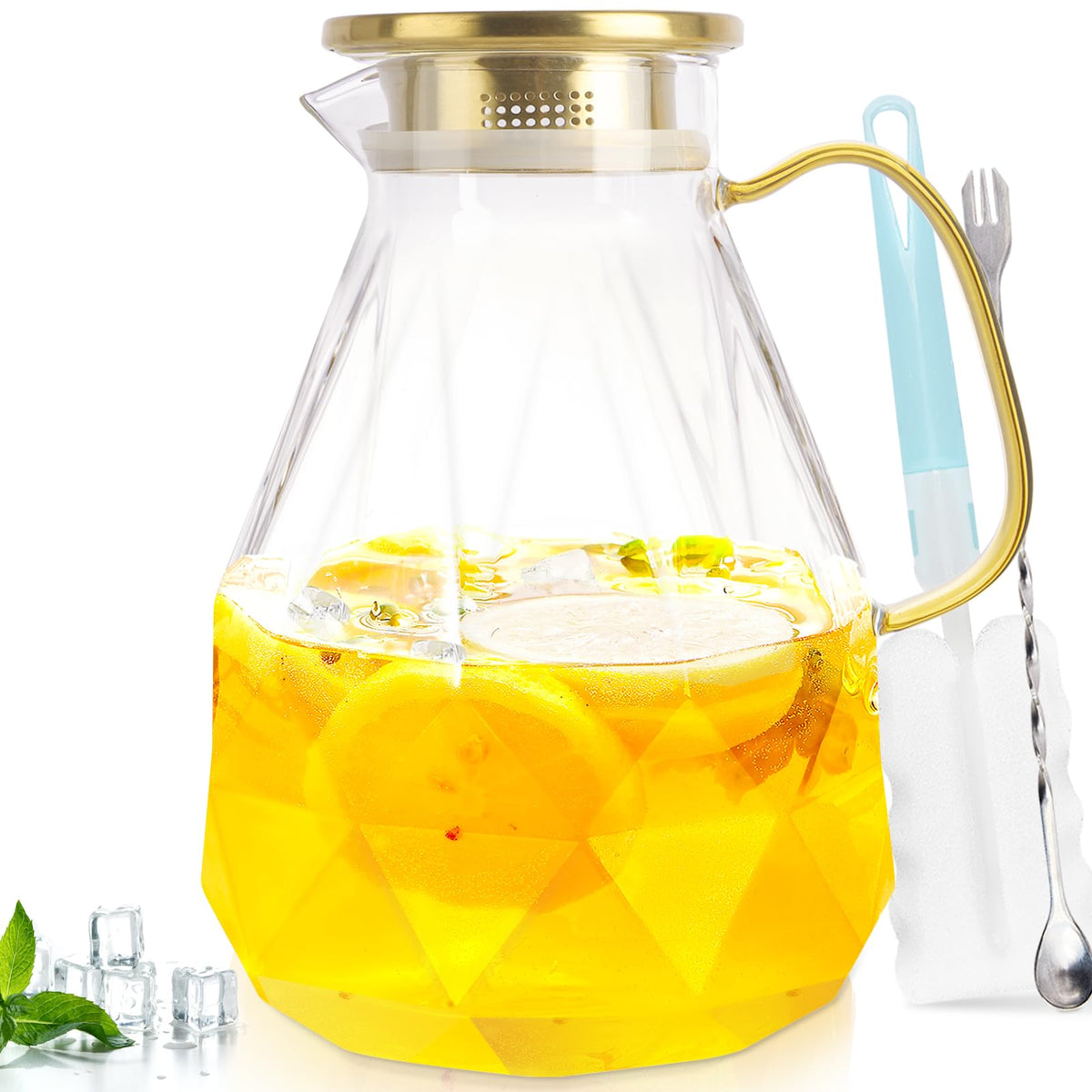 Yirilan Glass Pitcher, 2.2 Liter Water Pitcher With Lid