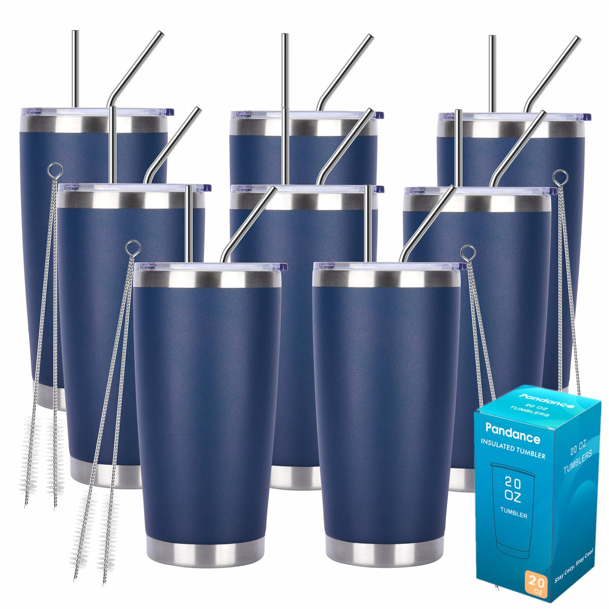 Pandance 20oz Stainless Steel Insulated Tumblers Bulk, Black, 12 Pack