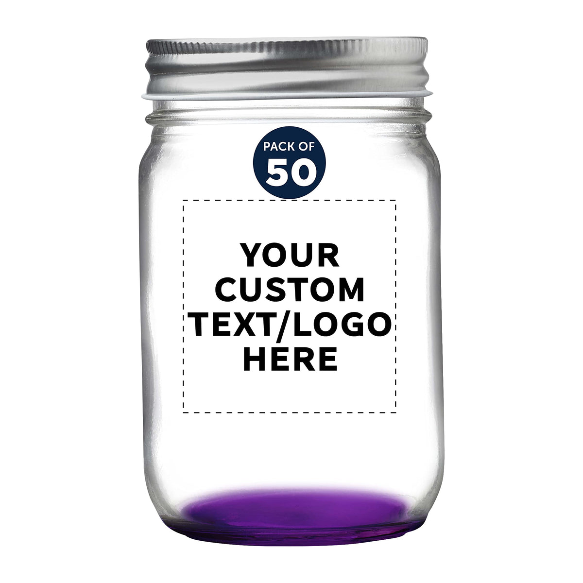 DISCOUNT PROMOS Custom Decorating Mason Jars 12 oz. Set of 100, Personalized Bulk Pack - Glass Jars for Overnight Oats, Candies, Fruits, Pickles, Spices, Beverages - Purple