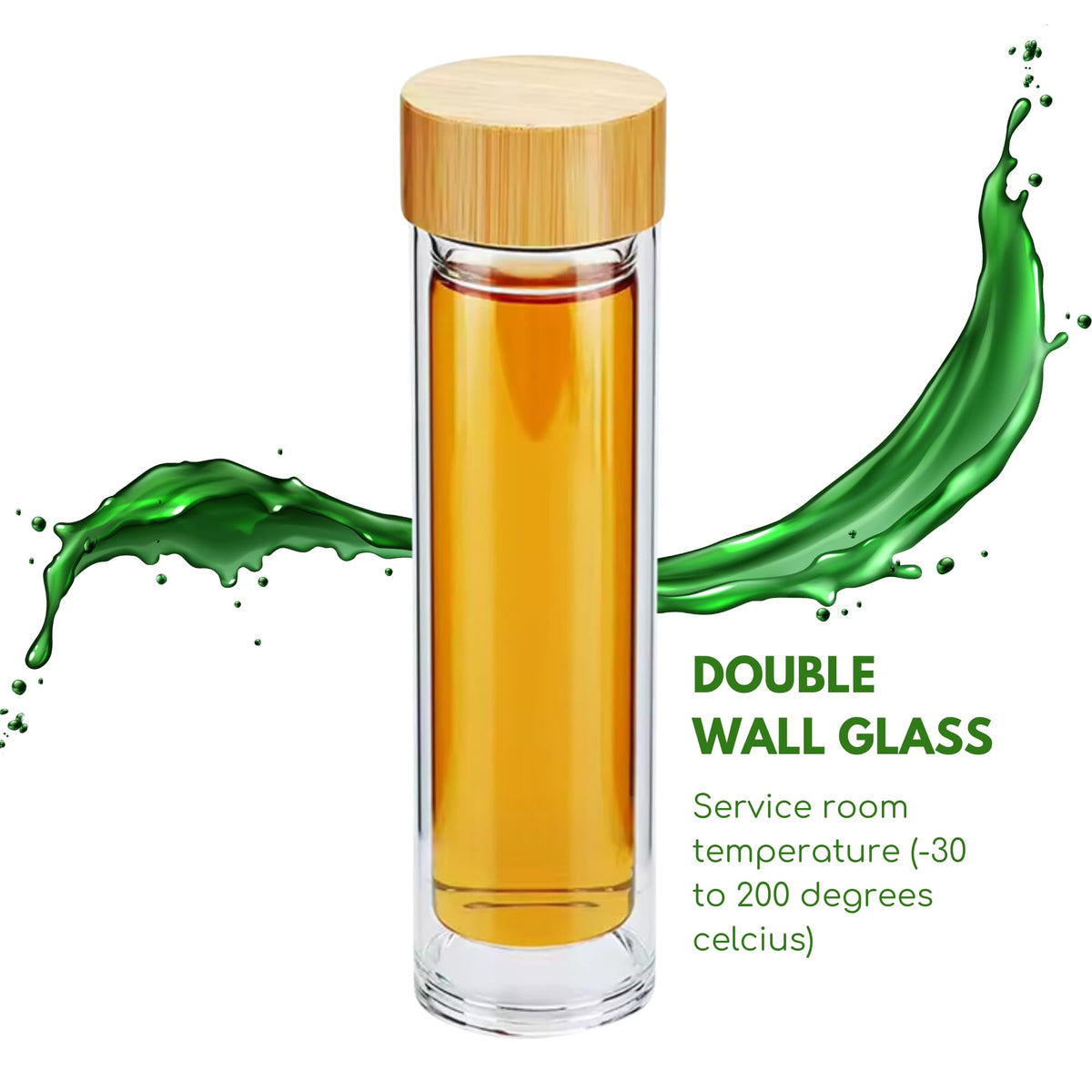 15oz Double Wall Glass Water Bottle with Bamboo Lid and Tea Infuser – Insulated, Leak-Proof, and Eco-Friendly Travel Tea Mug with Filter for Hot or Cold Beverages