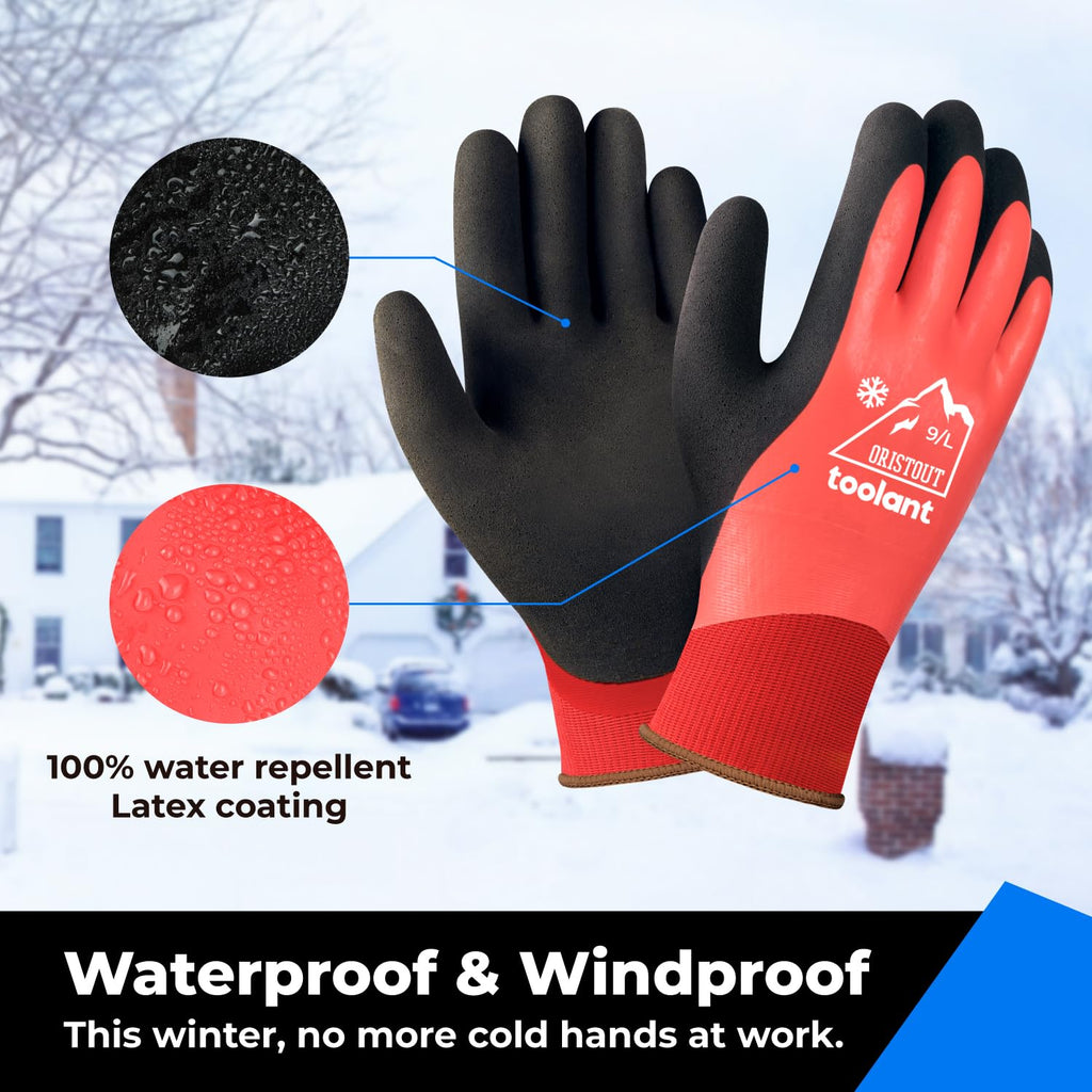 OriStout Waterproof Winter Work Gloves for Men and Women, 2 Pairs, Red, L