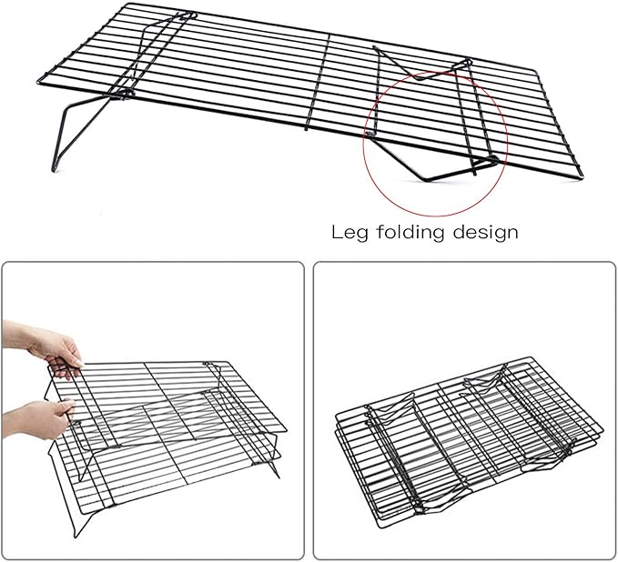 Cooling Rack, 3-Tier Stainless Steel Stackable Baking Cooking Cooling Racks for Cooling Roasting Grilling, Collapsible & Heavy Duty, Oven & Dishwasher Safe