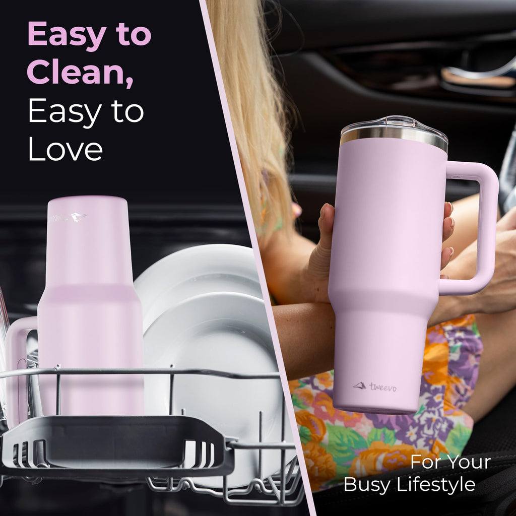 tweevo 40 oz Tumbler With Handle and Straw Made of Stainless Steel - Double Wall Vacuum Insulated Tumbler With Lid - Sweat Proof Easy Grip, BPA-Free, Dishwasher Safe Tumbler (Orchid)