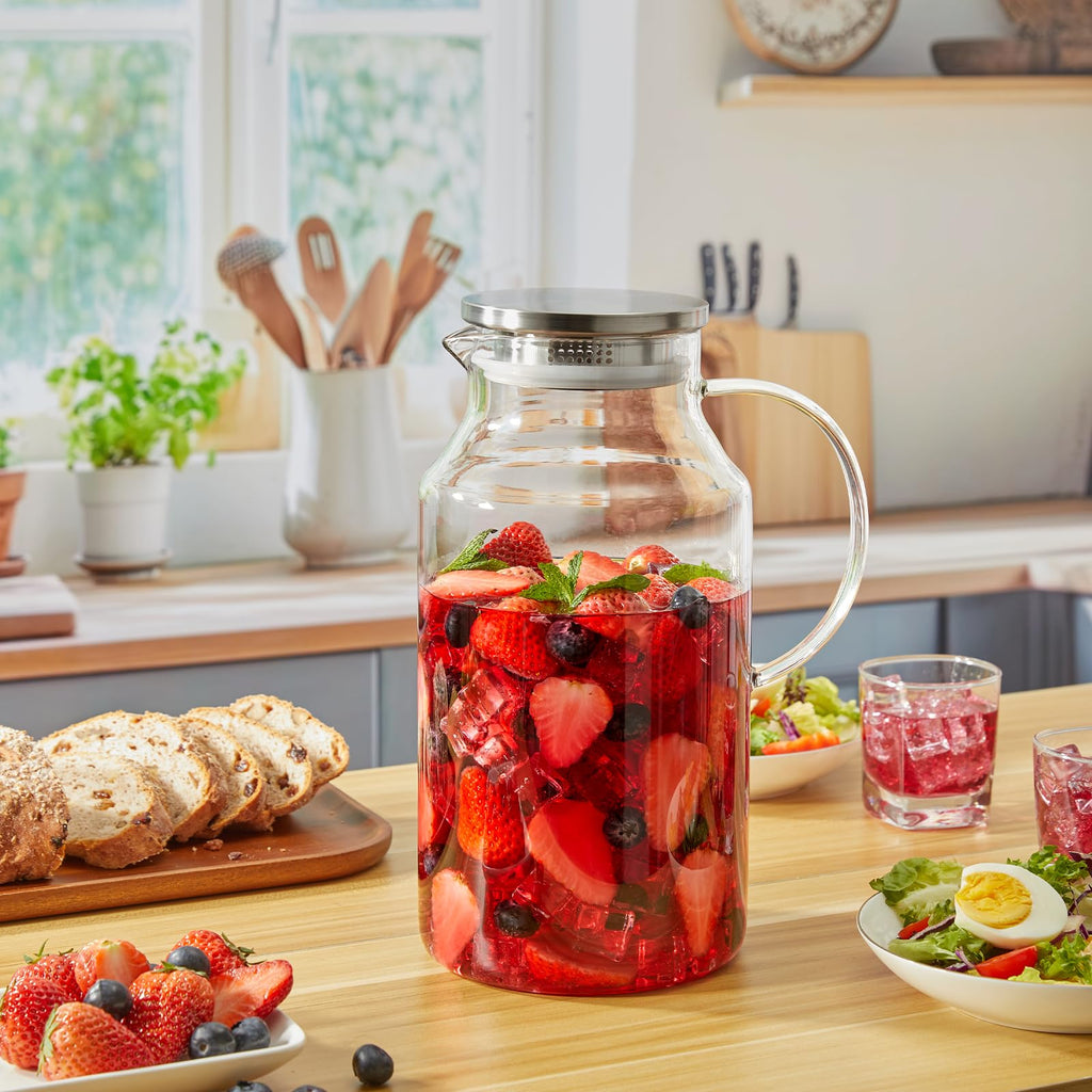 CMLKLZD 1 Gallon Glass Pitcher with Lid and Handle, Glass Water Carafe for Hot/Cold Water, Large Jug for Iced Tea, Coffee, Juice and Homemade Beverage