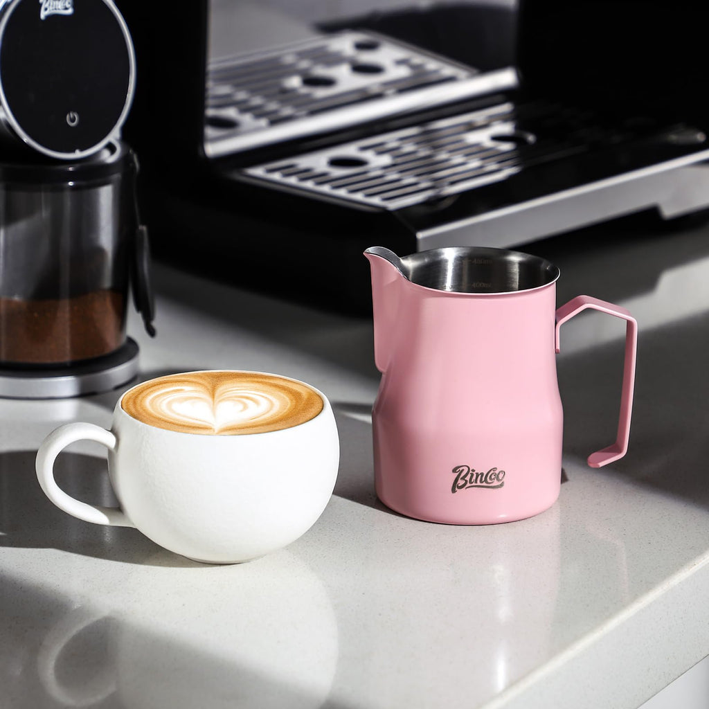 Milk Frothing Pitcher 450ML - Espresso Steaming Pitcher with Large Handle and Spout,Cappuccino Latte Art Cup for Barista and Home Cafe