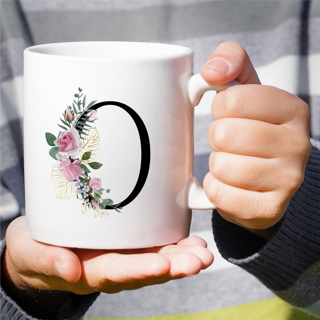 Retreez Initial A-Z Floral Botanical Bouquet Alphabet Monogrammed Monogram Mug 11 Oz Ceramic Tea Coffee Mugs - Appreciation Thank You Wedding Birthday Gifts for her friend coworker sister - P Initial