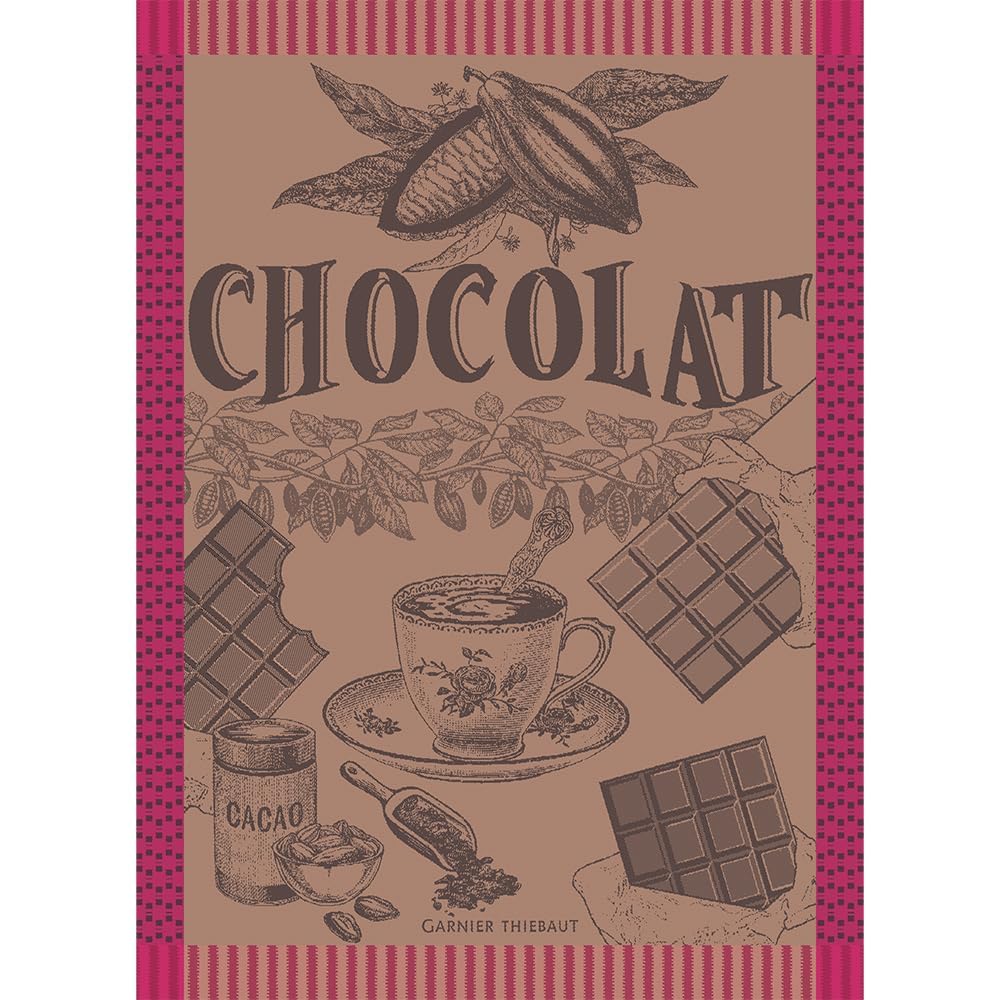 Garnier Thiebaut Tasse De Chocolat Fuchsia (Cup of Fuchsia Chocolate) French Kitchen Towel 22"x30", Cotton, Jacquard