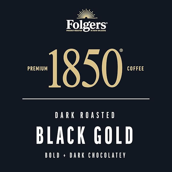 Folgers 1850 Black Gold Dark Roast Ground Coffee, 12 Ounce (Pack of 6)