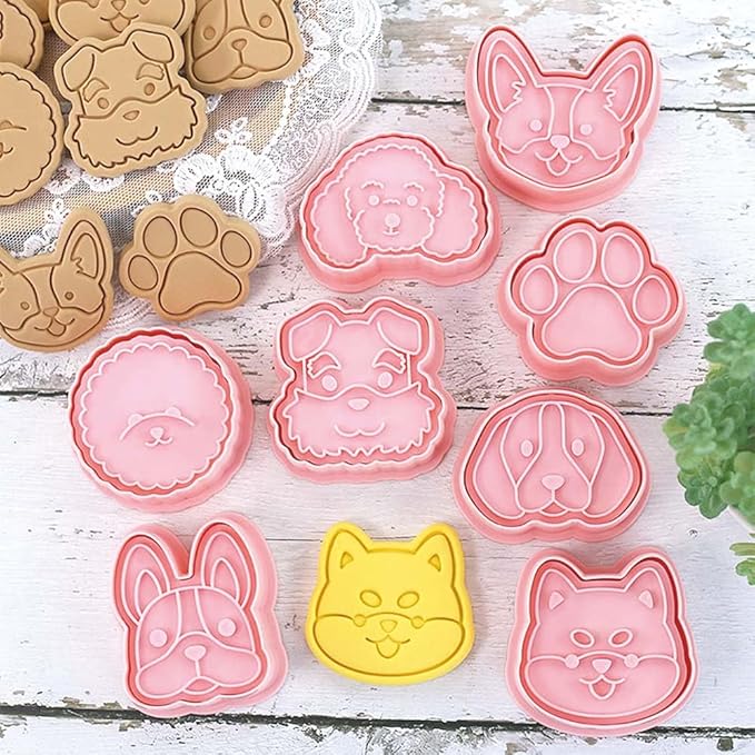 8 Dog Cookie Cutters Set, 3D Puppy Cookie Stamps, Cupcake Pancake Apple Pie Pastry Biscuit Molds, Cookie Baking Molds for Dog Party Decorations (Puppy-1)