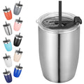 VEGOND Stainless Steel 12 oz Tumblers bulk Vacuum Insulated Double Wall Travel Tumbler with Lid and Straw Reusable Tumbler, Stainless 1 Pack