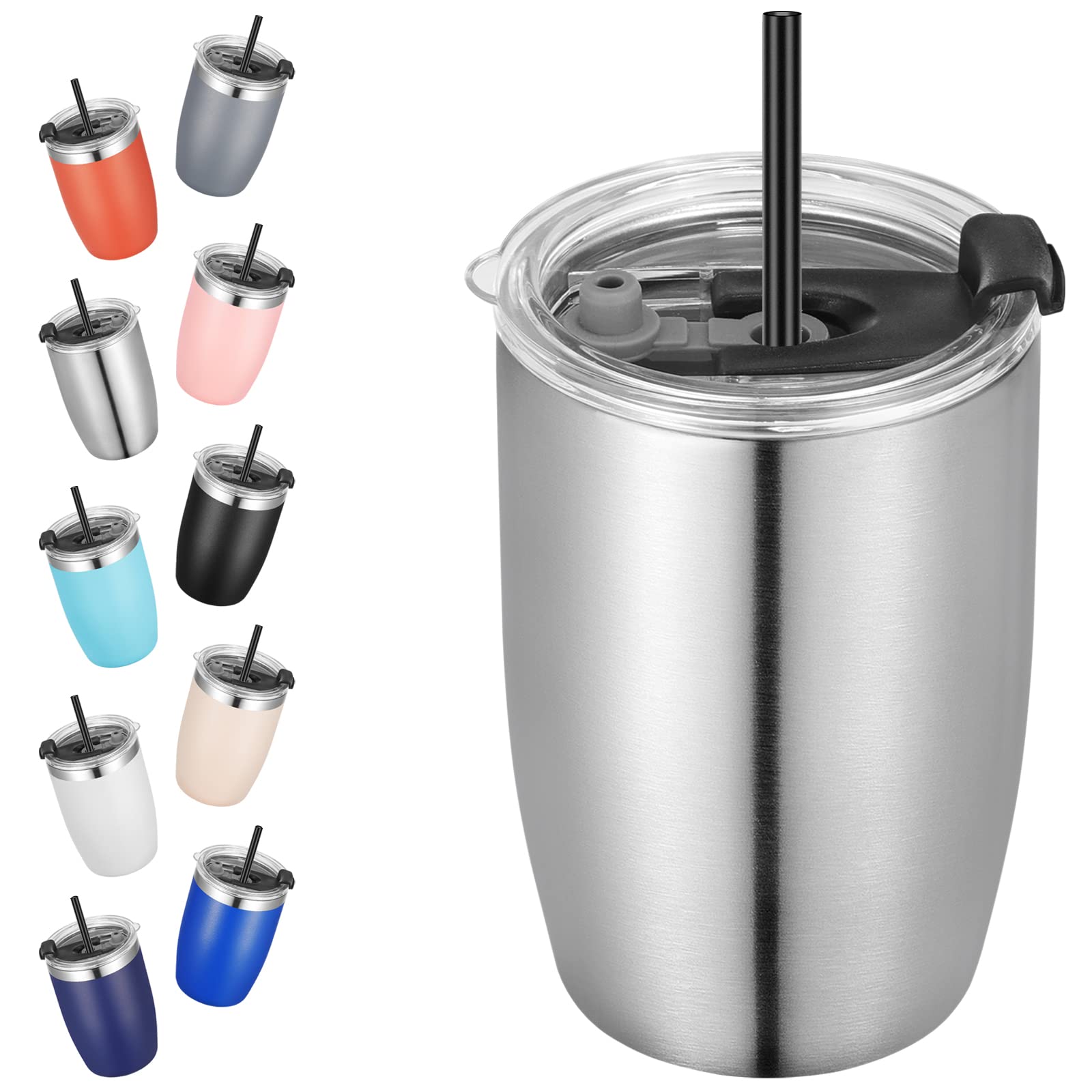 VEGOND Stainless Steel 12 oz Tumblers bulk Vacuum Insulated Double Wall Travel Tumbler with Lid and Straw Reusable Tumbler, Stainless 1 Pack