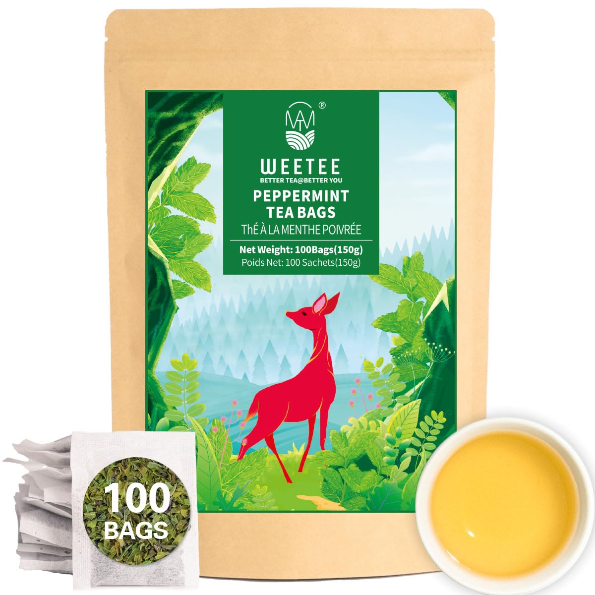 WT WEETEE Chamomile Lavender Tea Bags 100ct, Caffeine-free Tea for Bedtime
