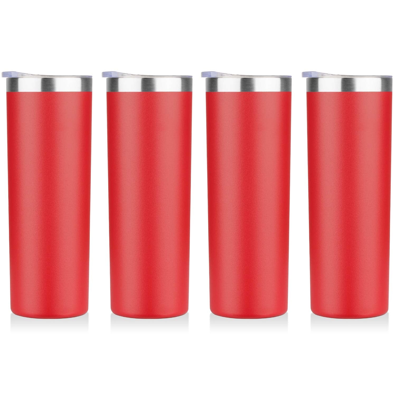 HASLE OUTFITTERS 20 oz Skinny Tumblers Bulk Set, Stainless Steel Insulated Slim Tumblers with Lids, Reusable Double Wall Travel Coffee Mugs, Durable Powder Coated Travel Water Cups(Red, 4)