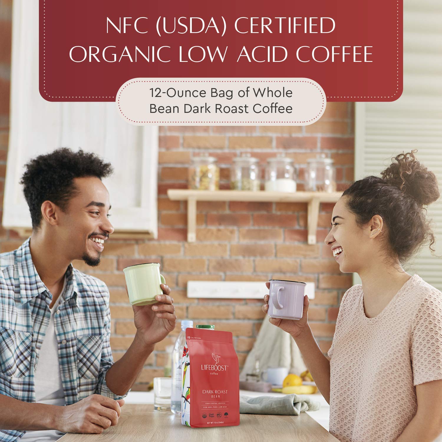 Lifeboost Dark Roast Whole Bean Coffee - Low Acid Organic Coffee, Non-GMO, USDA Organic, Single Origin, Third-Party Tested for Mycotoxins & Pesticides - 12 oz, Pack of 3