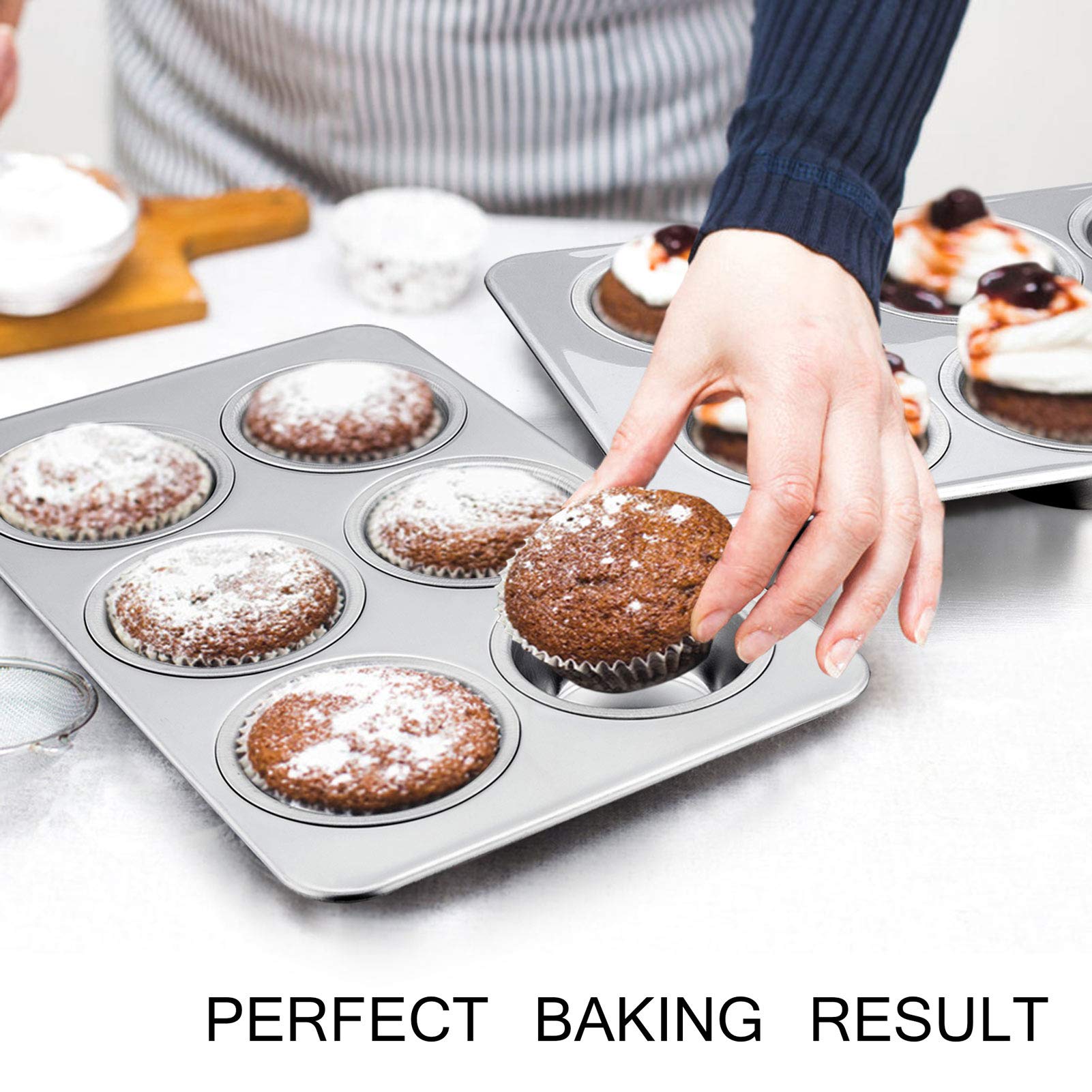 TeamFar 3 Packs Muffin Pan, Stainless Steel Muffin Cupcake Pan Tin Tray