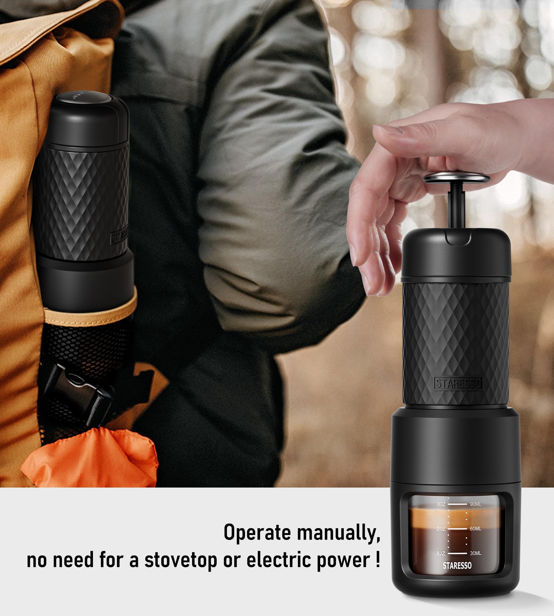 STARESSO Classic Manual Espresso Maker, 2 IN 1 Travel Coffee Machine
