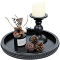 Hrastany Black Round Wood Decorative Ottoman Tray for Coffee Table Kitchen Counter, Living Room, Handcrafted Wooden Serving Tray for Table Centerpiece