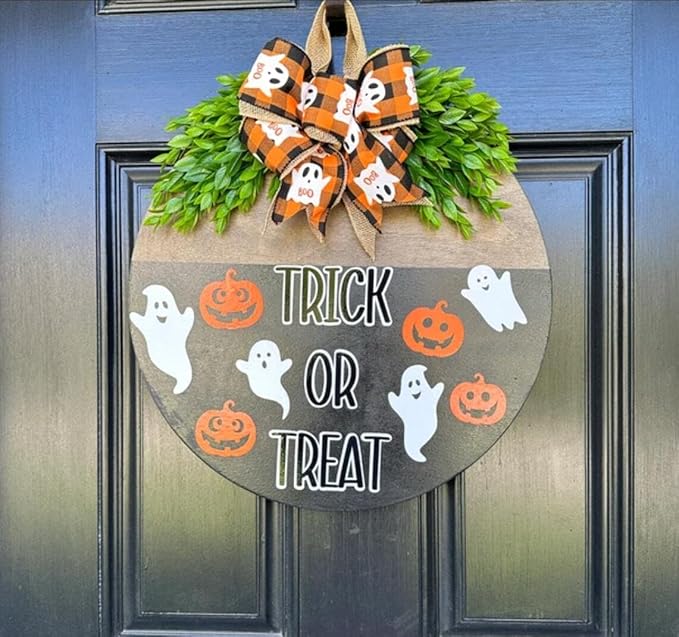 Halloween Stencils for Painting on Wood 12” Round Halloween Stencil Hey Boo Trick or Treat Ghost Pumpkin Face Templates for Door Hanger Porch Sign