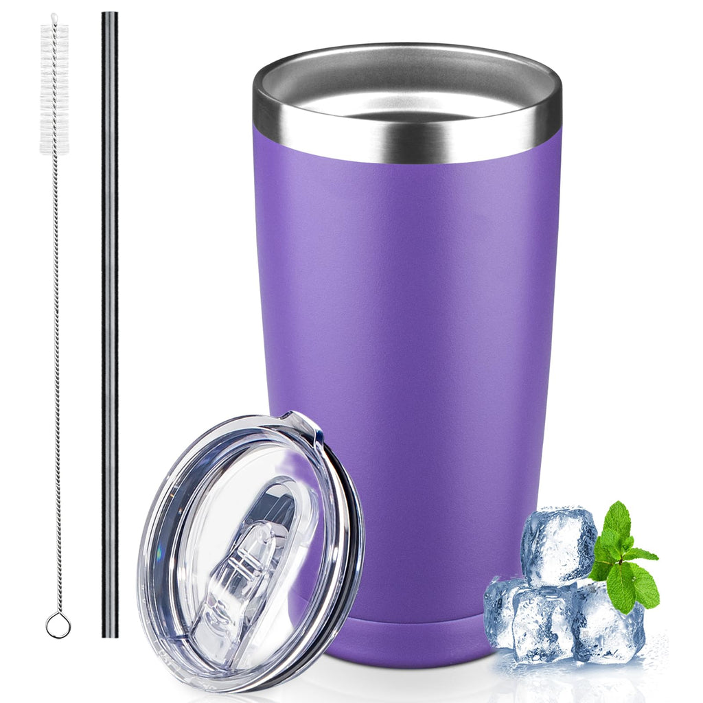 GUDEMAO 20 oz Tumbler with Lids and Straws, Stainless Steel Insulated Coffee Tumbler, Double Wall Vacuum Insulated Travel Mug Cup, Leakproof Thermal Coffee Cup for Hot and Cold Drinks (purple)