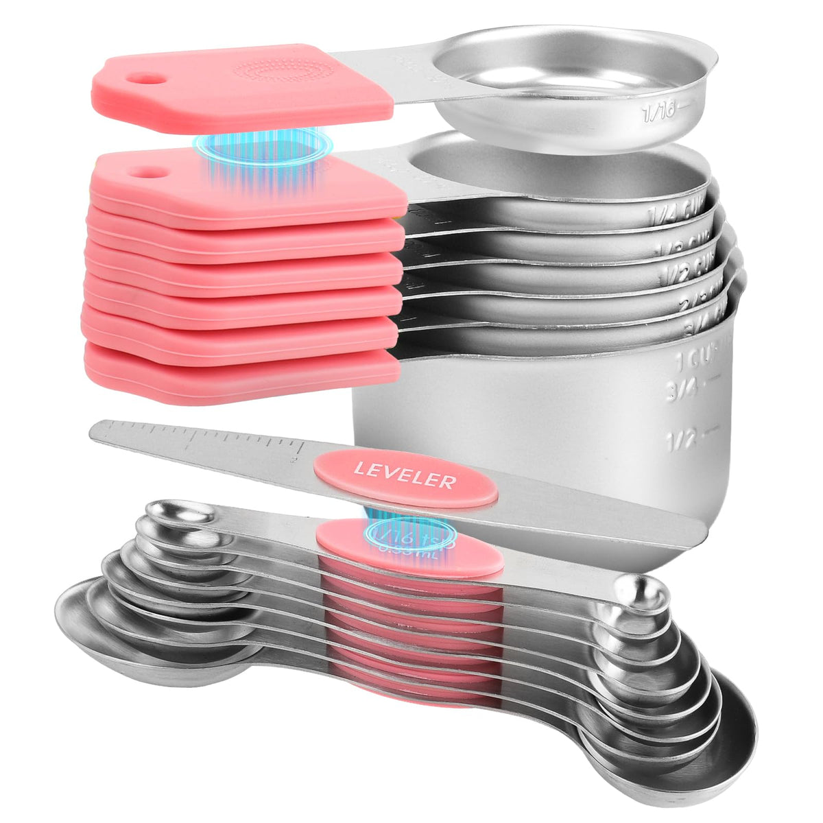 16-Piece Magnetic Measuring Cups and Spoons Set, Stainless Steel, Black