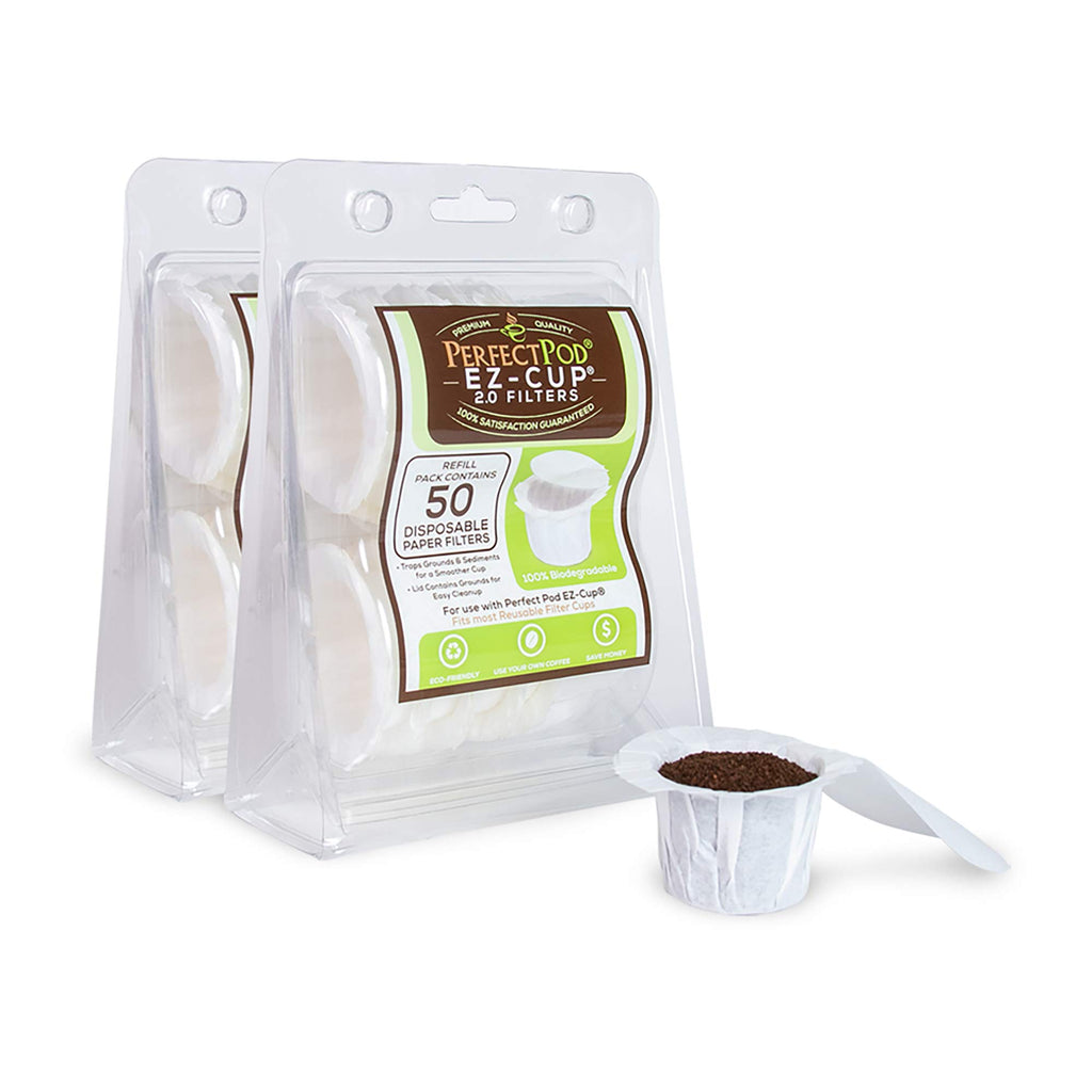 Perfect Pod EZ-Cup Paper Filters with Lid for Reusable Coffee Pods, 100 Ct