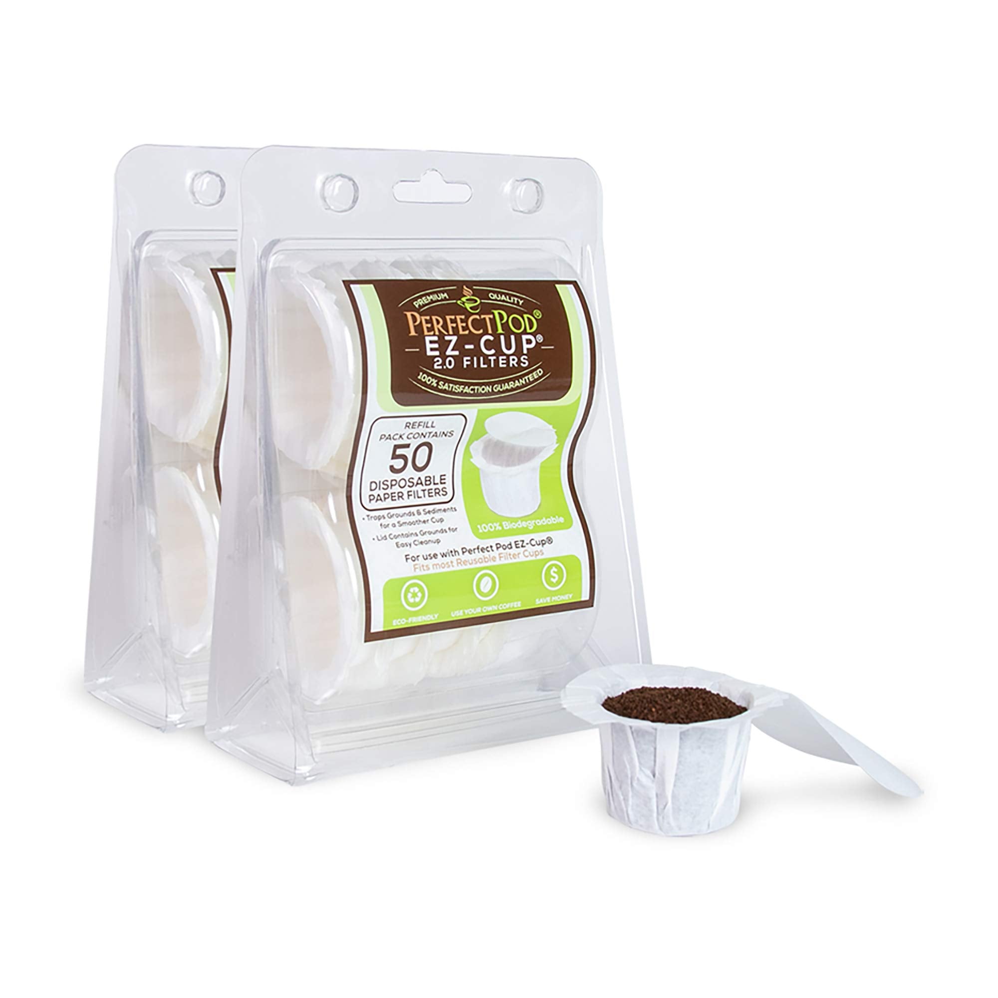 Perfect Pod EZ-Cup Paper Filters with Lid for Reusable Coffee Pods, 100 Ct
