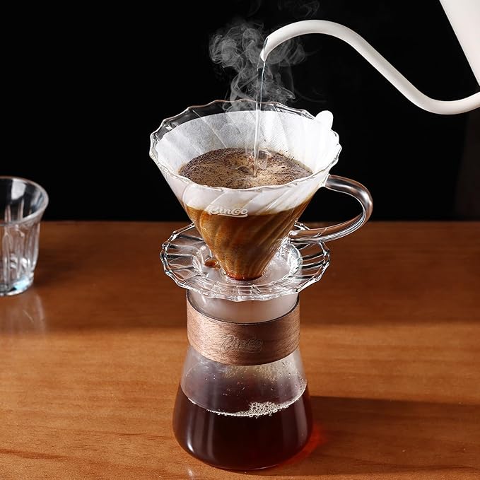 Pour Over Coffee Maker Set, Drip Coffee Maker, Included Borosilicate Glass Coffee Carafe & Coffee Dripper & 50 Pcs Size 02 Paper Filter, 16oz(500ml) (Clear Set)