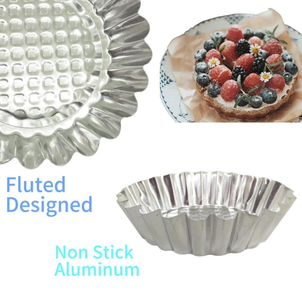 MYStar Set of 20, 3-3/4" Fluted Design Round Shape Non-stick Aluminum Tart Mold, Mini Pie Tin, Tartlet Pan