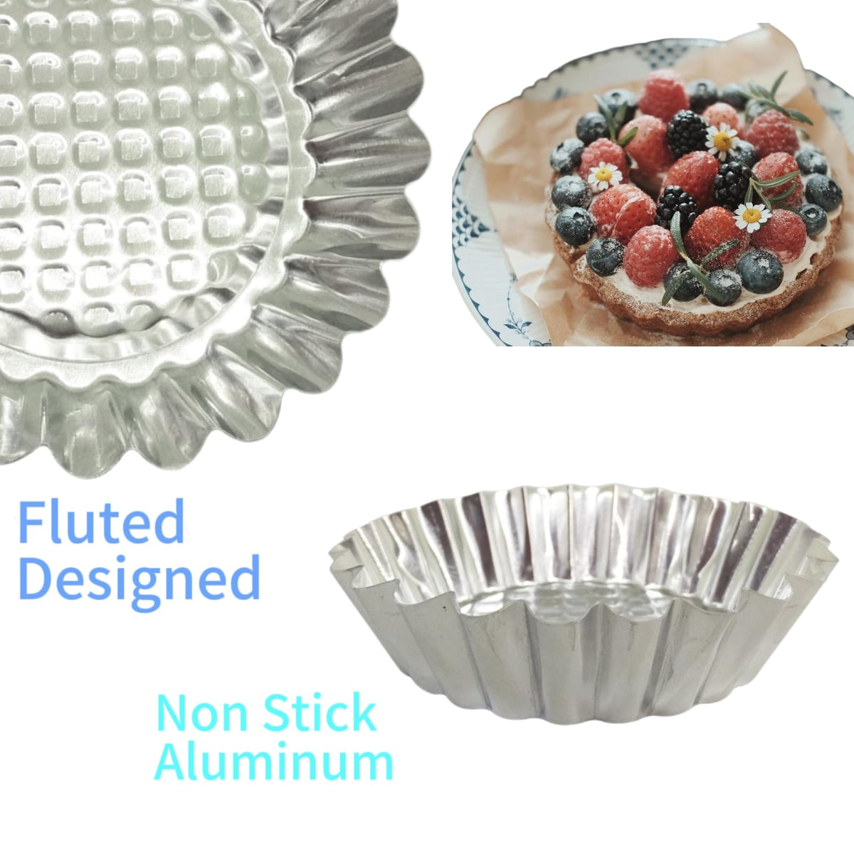 MYStar Set of 20, 3-3/4" Fluted Design Round Shape Non-stick Aluminum Tart Mold, Mini Pie Tin, Tartlet Pan