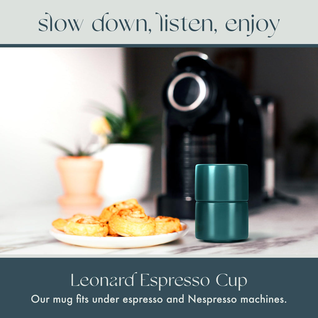 Folk Ceramics Leonard Ceramic Espresso Cups, Blue Emerald, 3oz, Set of 2