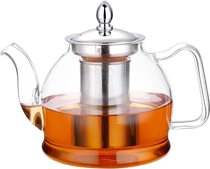 HIWARE 1500ml Glass Teapot with Removable Infuser, Stovetop Safe Tea Kettle, Blooming and Loose Leaf Tea Maker Set