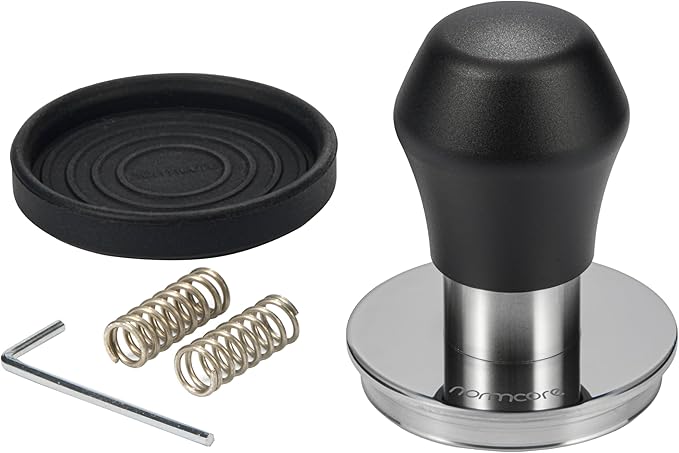 Normcore 57.5mm Coffee Tamper V4.1 Mini, Spring-Loaded with Click Feedback, 304 Stainless Steel Flat Base, Compatible with Lelit Anna Portafilter, Black