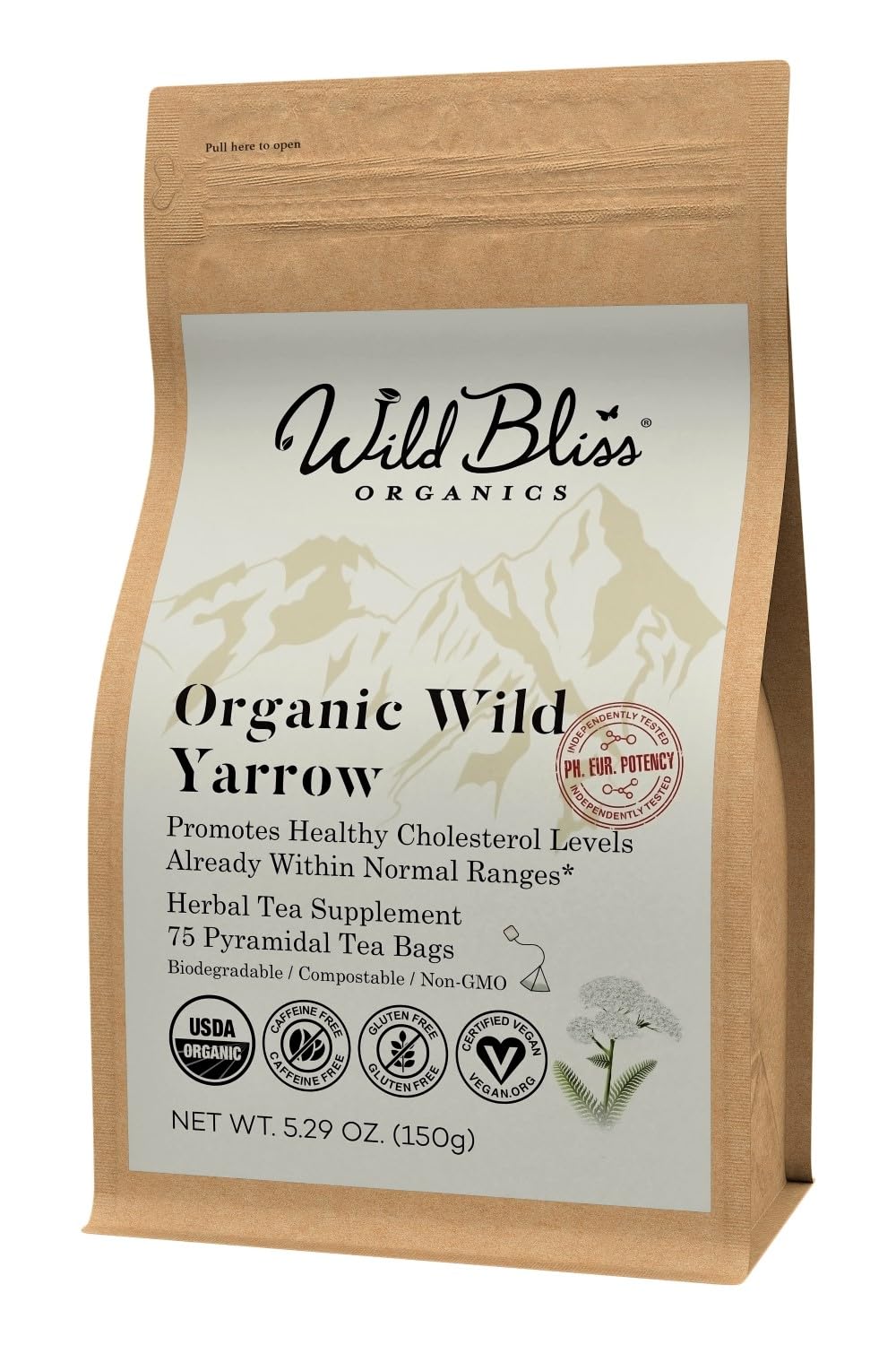 Wild Bliss Organic Chamomile Tea - Caffeine Free Calming Herbal Support - Pharmacopoeia Potency - 20 Plant Based Tea Bags